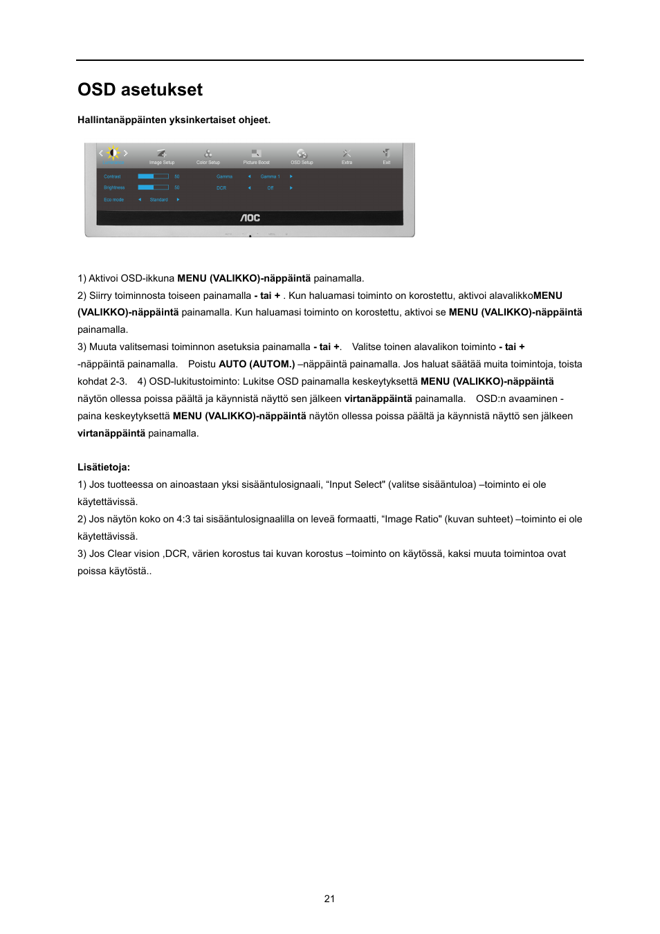 Osd asetukset | AOC E719SD User Manual | Page 21 / 60