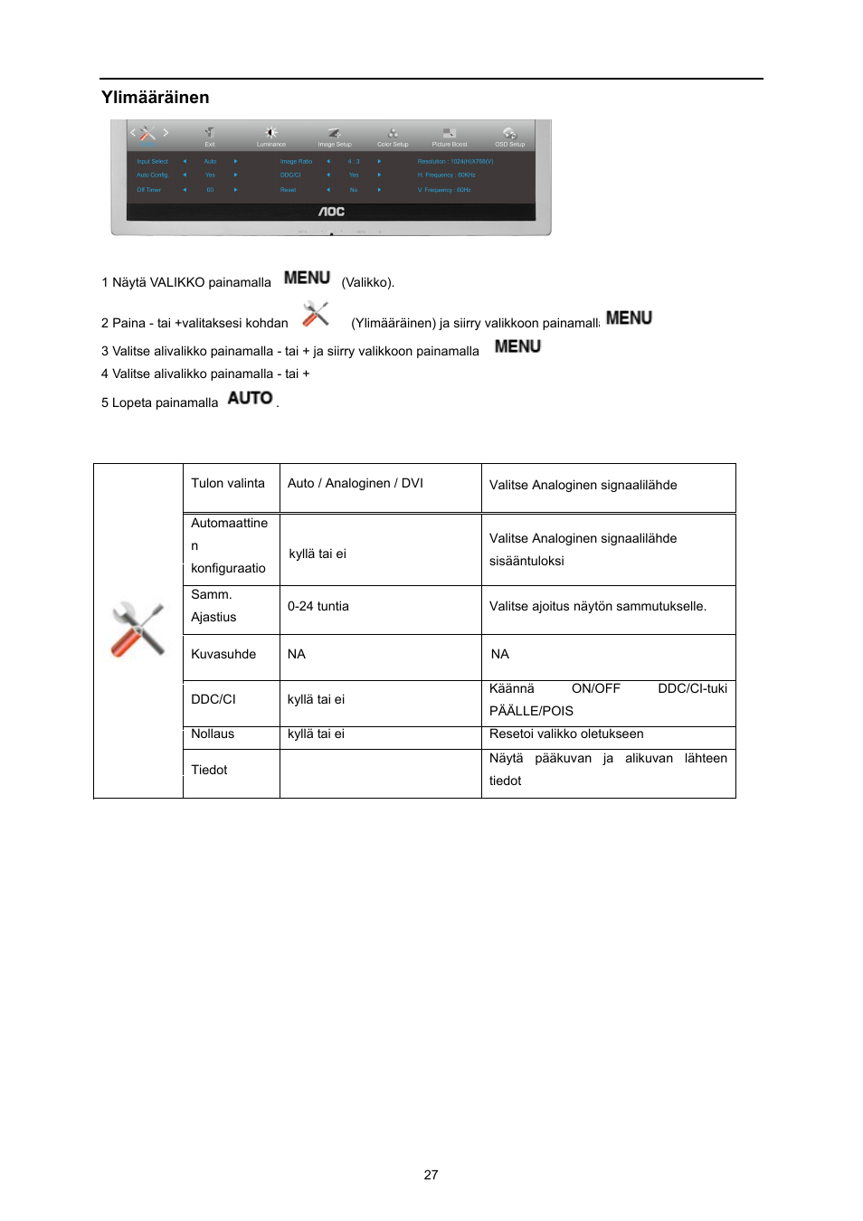 Ylimääräinen | AOC E719SD User Manual | Page 27 / 60