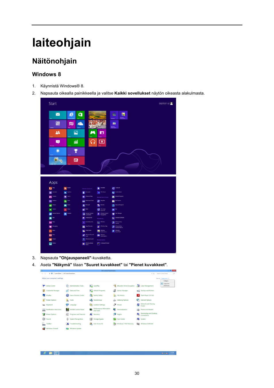 Laiteohjain, Näitönohjain, Windows 8 | AOC E719SD User Manual | Page 30 / 60