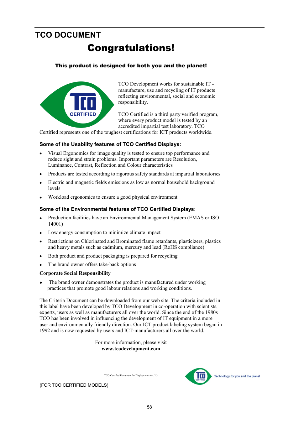 Tco document | AOC E719SD User Manual | Page 58 / 60