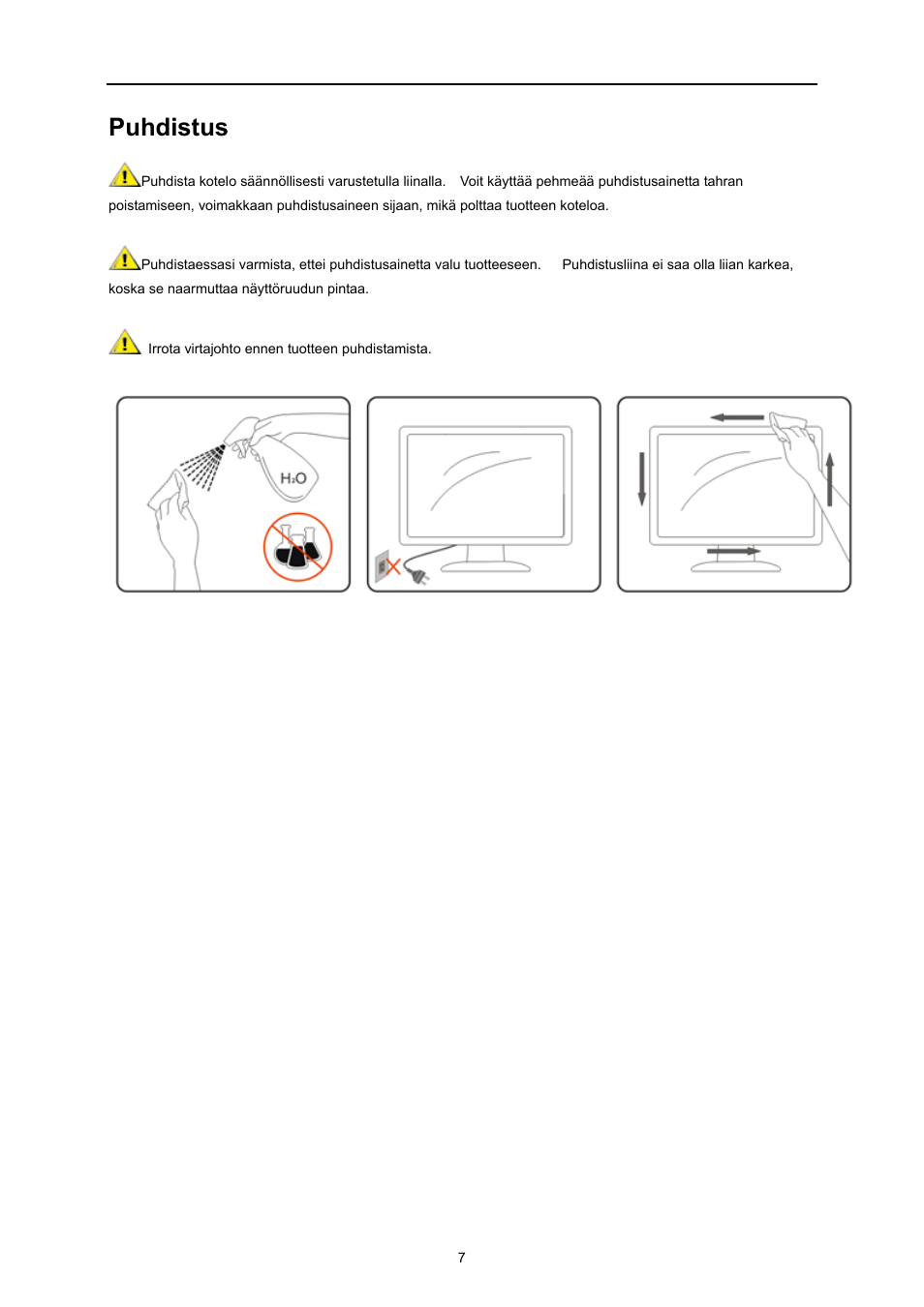 Puhdistus | AOC E719SD User Manual | Page 7 / 60