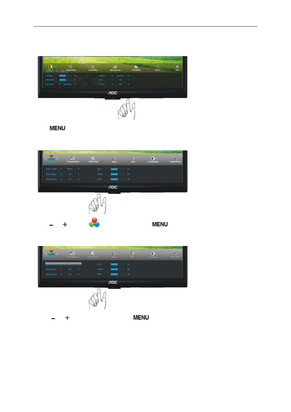 Color setup | AOC e950Sw User Manual | Page 25 / 61