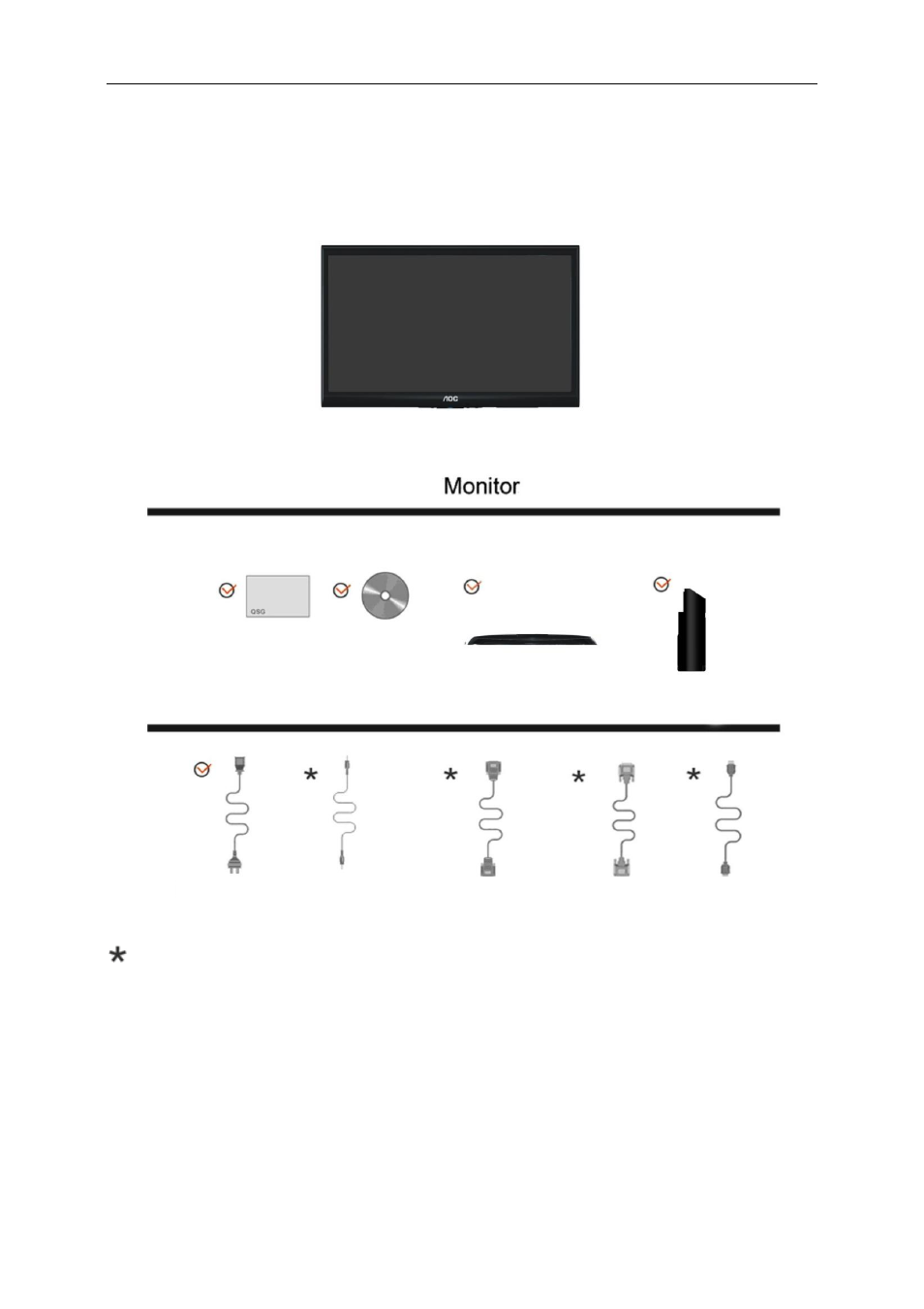 Setup, Contents in box | AOC e950Sw User Manual | Page 9 / 61