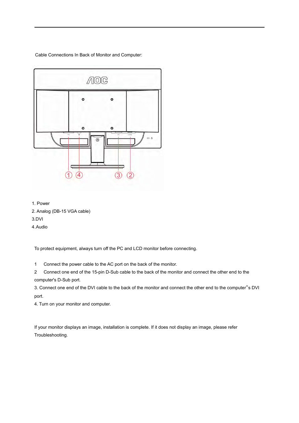 Connecting the monitor | AOC e960Sda User Manual | Page 12 / 61