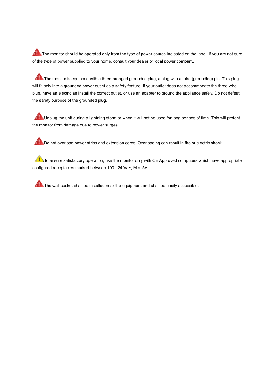 Power | AOC e960Sda User Manual | Page 5 / 61