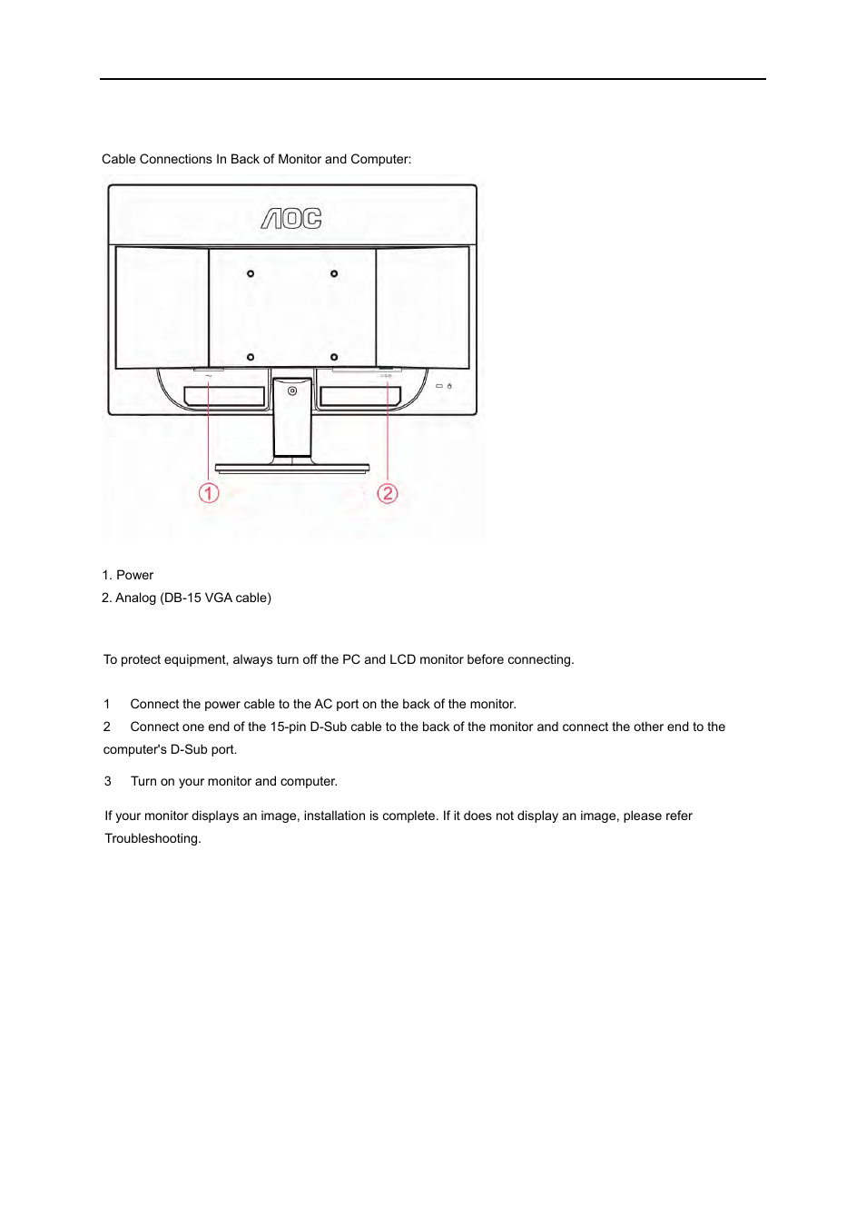 Connecting the monitor | AOC e960Sn User Manual | Page 12 / 62