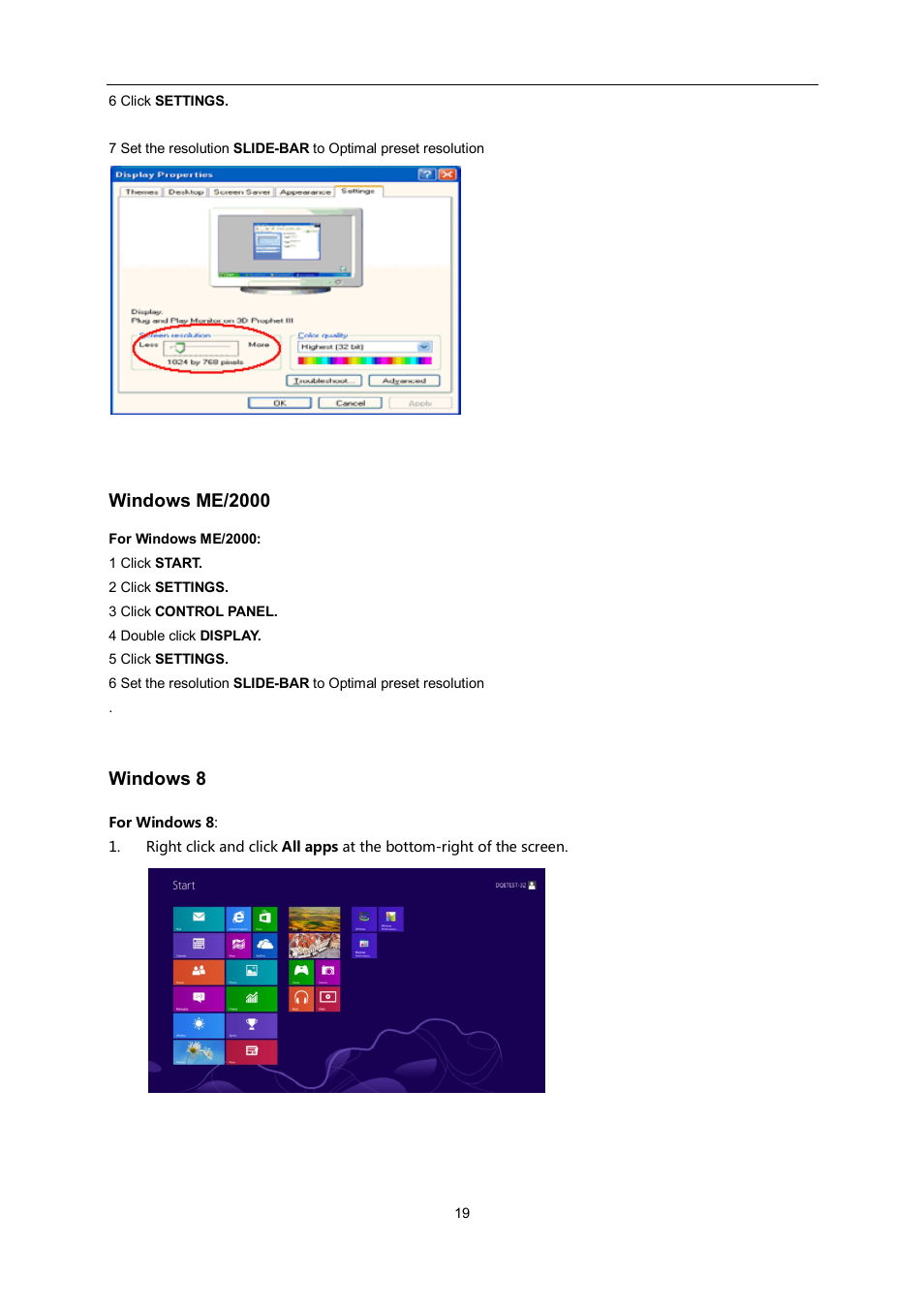 Windows me/2000, Windows 8 | AOC e960Srda User Manual | Page 19 / 69