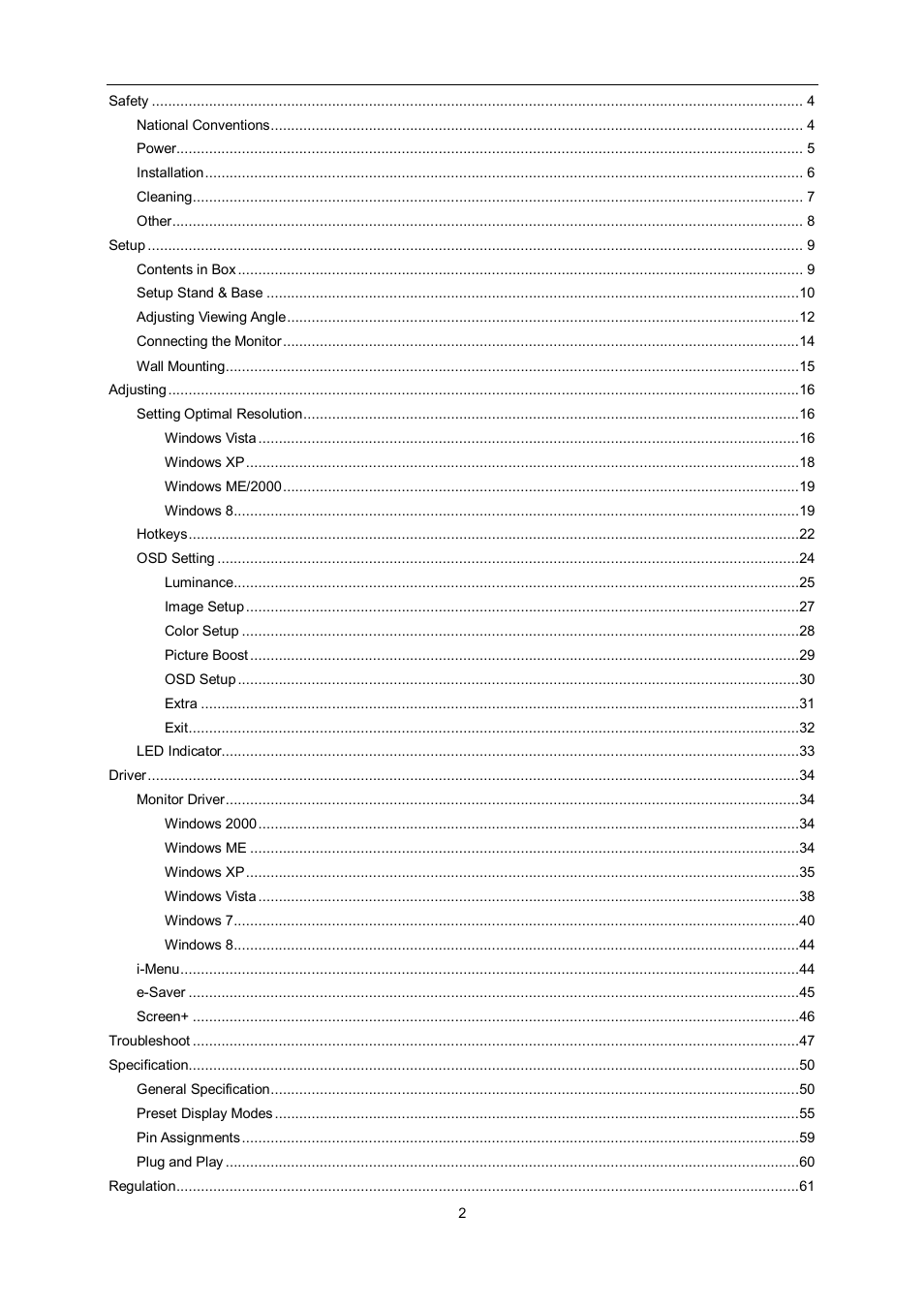 AOC e960Srda User Manual | Page 2 / 69