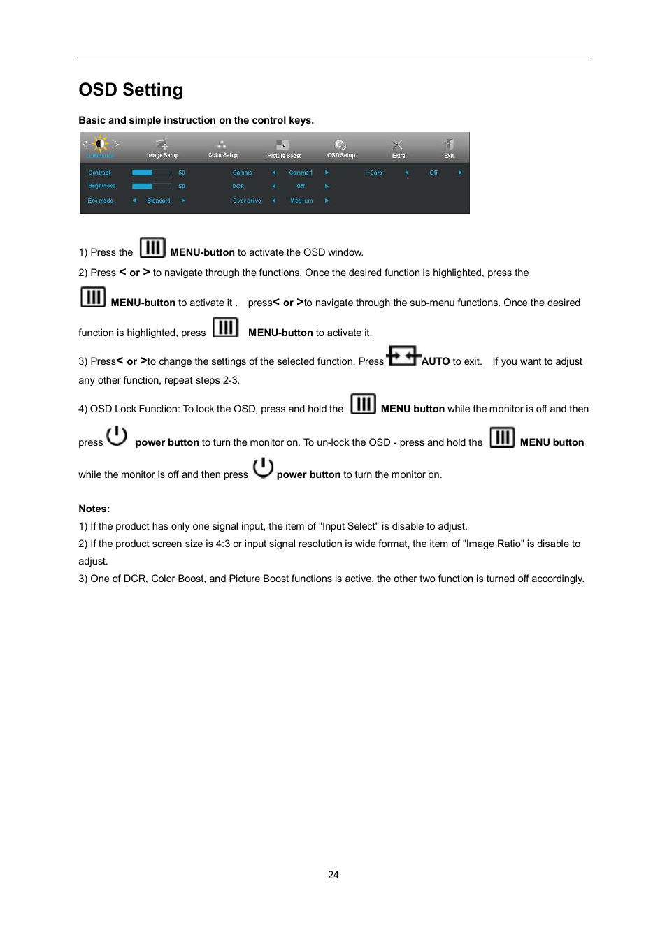 Osd setting | AOC e960Srda User Manual | Page 24 / 69