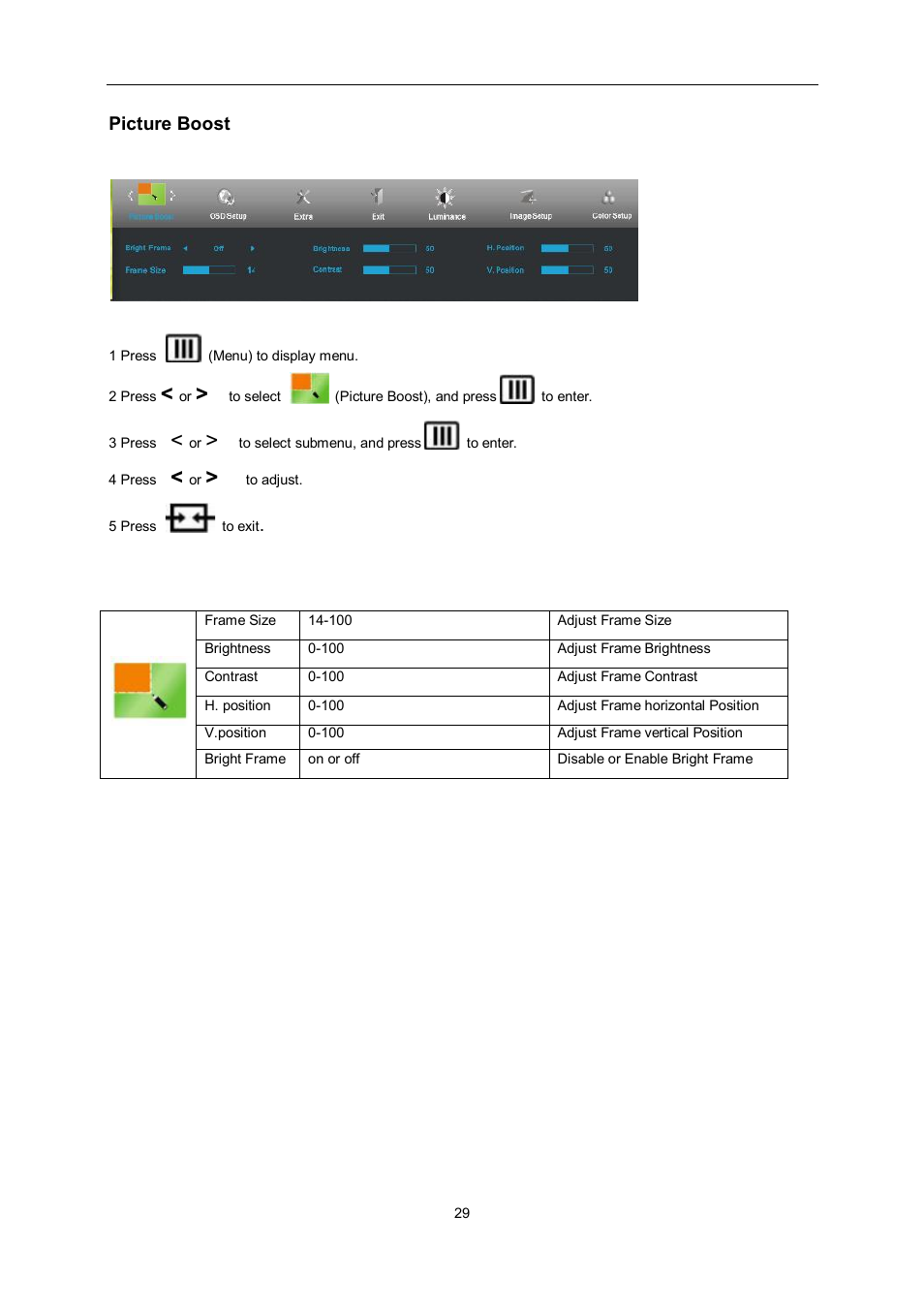 Picture boost | AOC e960Srda User Manual | Page 29 / 69