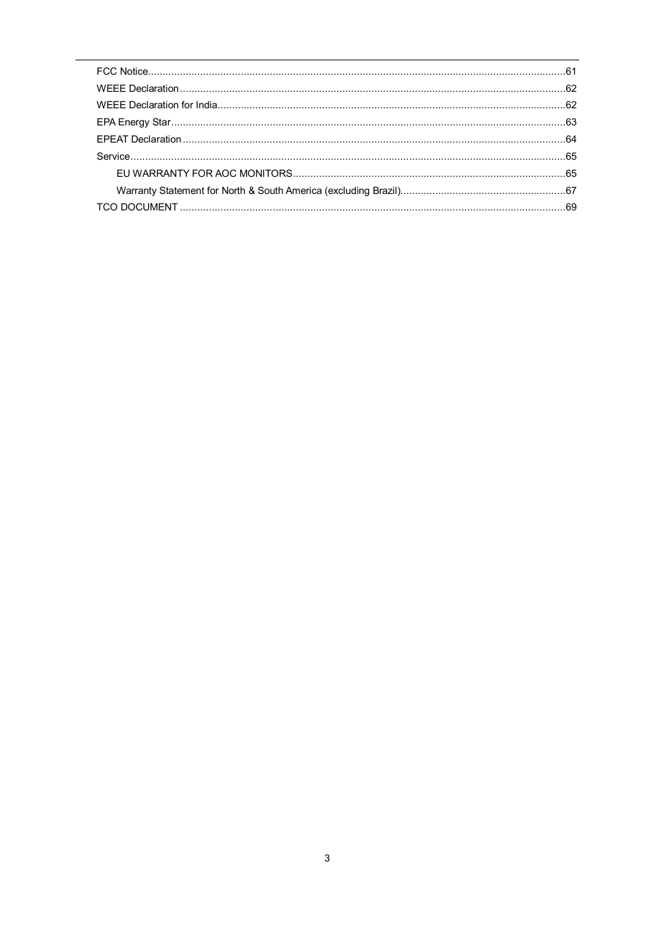 AOC e960Srda User Manual | Page 3 / 69