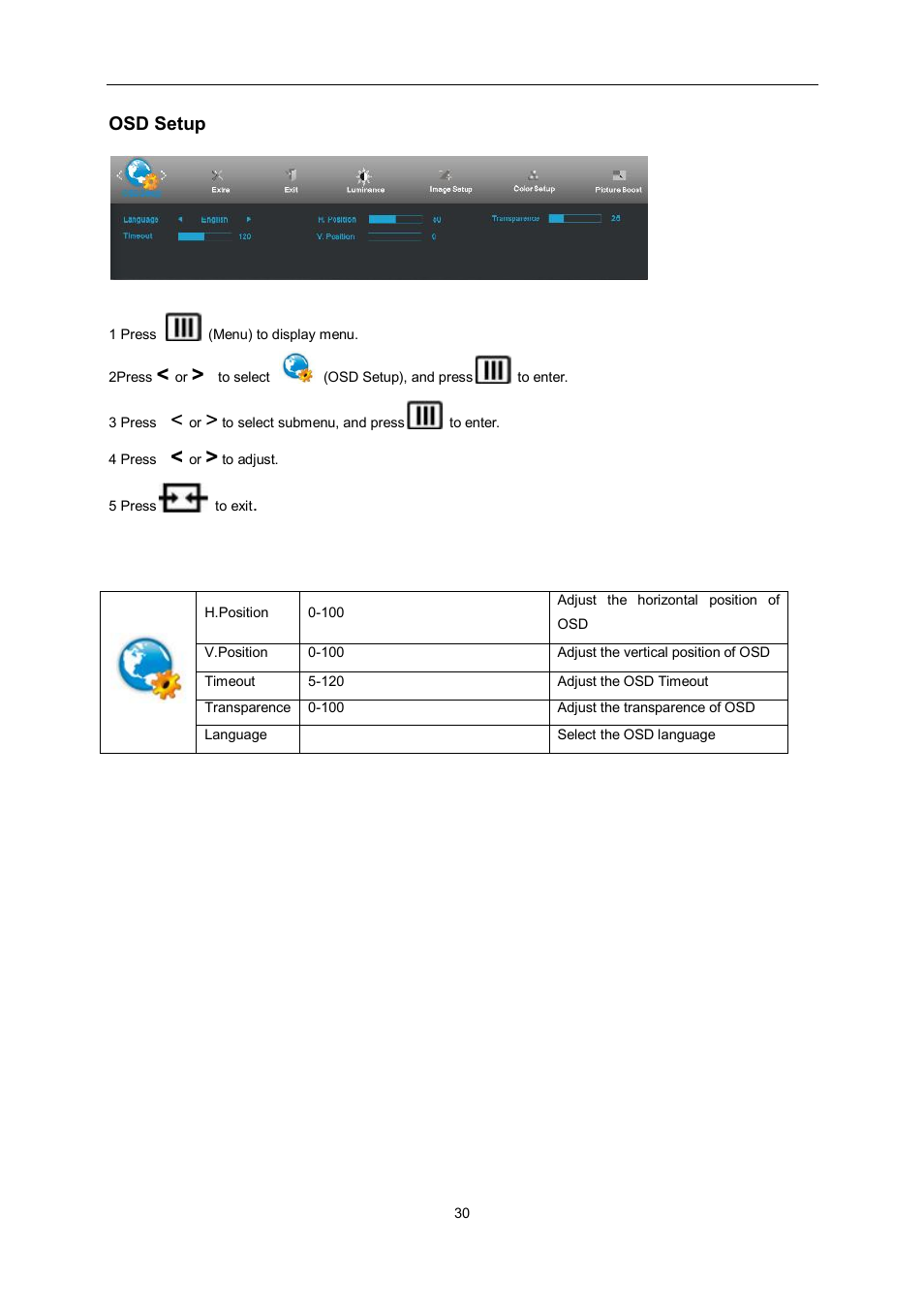 Osd setup | AOC e960Srda User Manual | Page 30 / 69