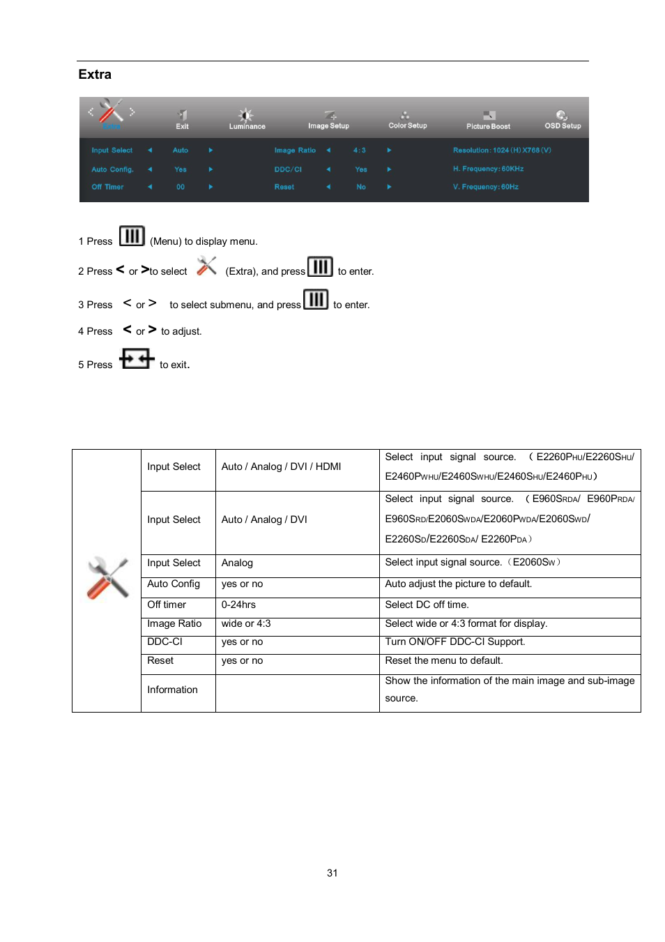 Extra | AOC e960Srda User Manual | Page 31 / 69