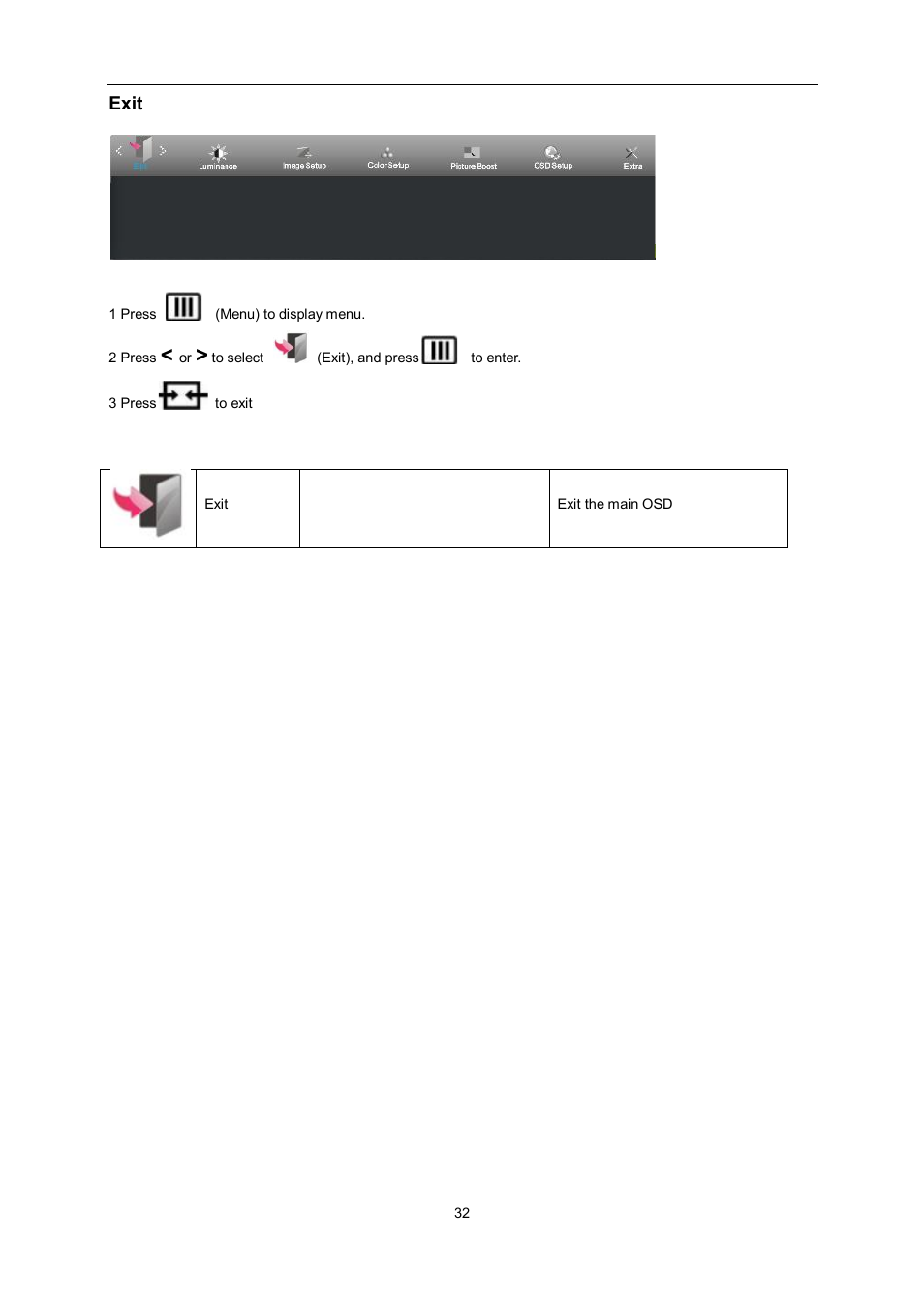 Exit | AOC e960Srda User Manual | Page 32 / 69