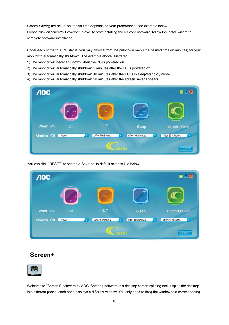 Screen | AOC e960Srda User Manual | Page 46 / 69