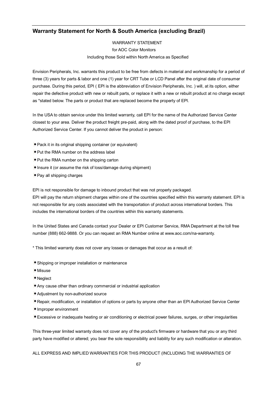 AOC e960Srda User Manual | Page 67 / 69