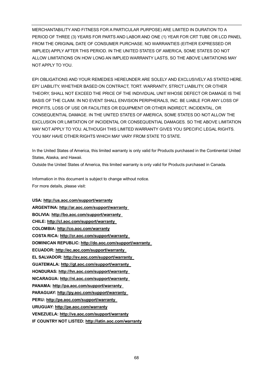 AOC e960Srda User Manual | Page 68 / 69