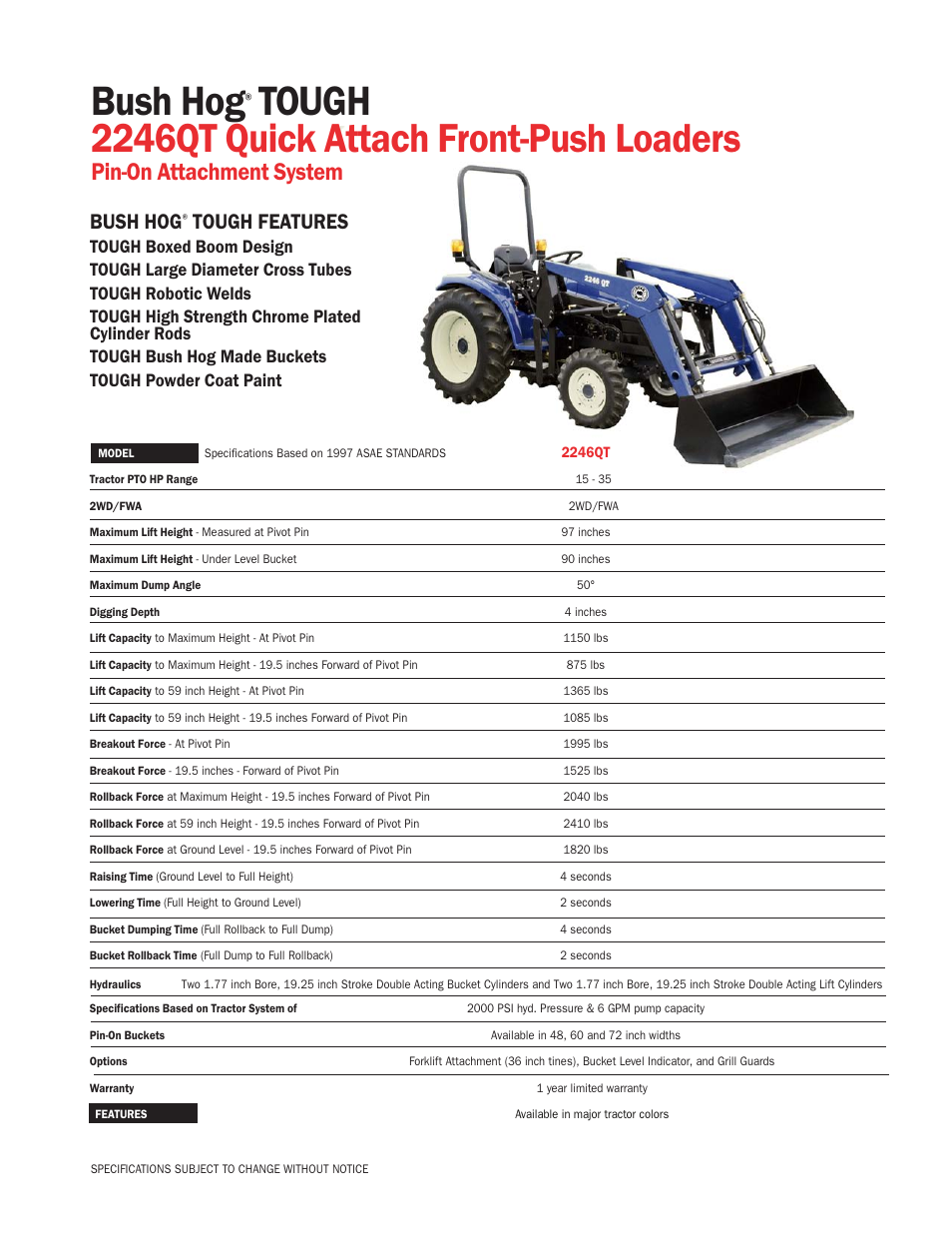 Bush Hog Front-Push Loaders 2246QT User Manual | 1 page