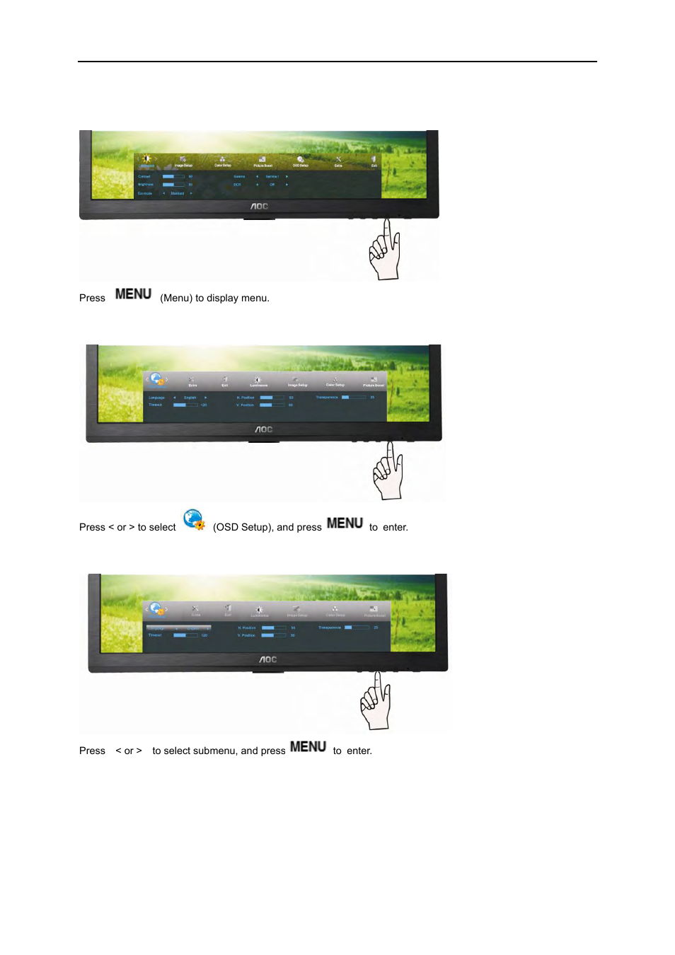 Osd setup | AOC e960Swn User Manual | Page 28 / 60