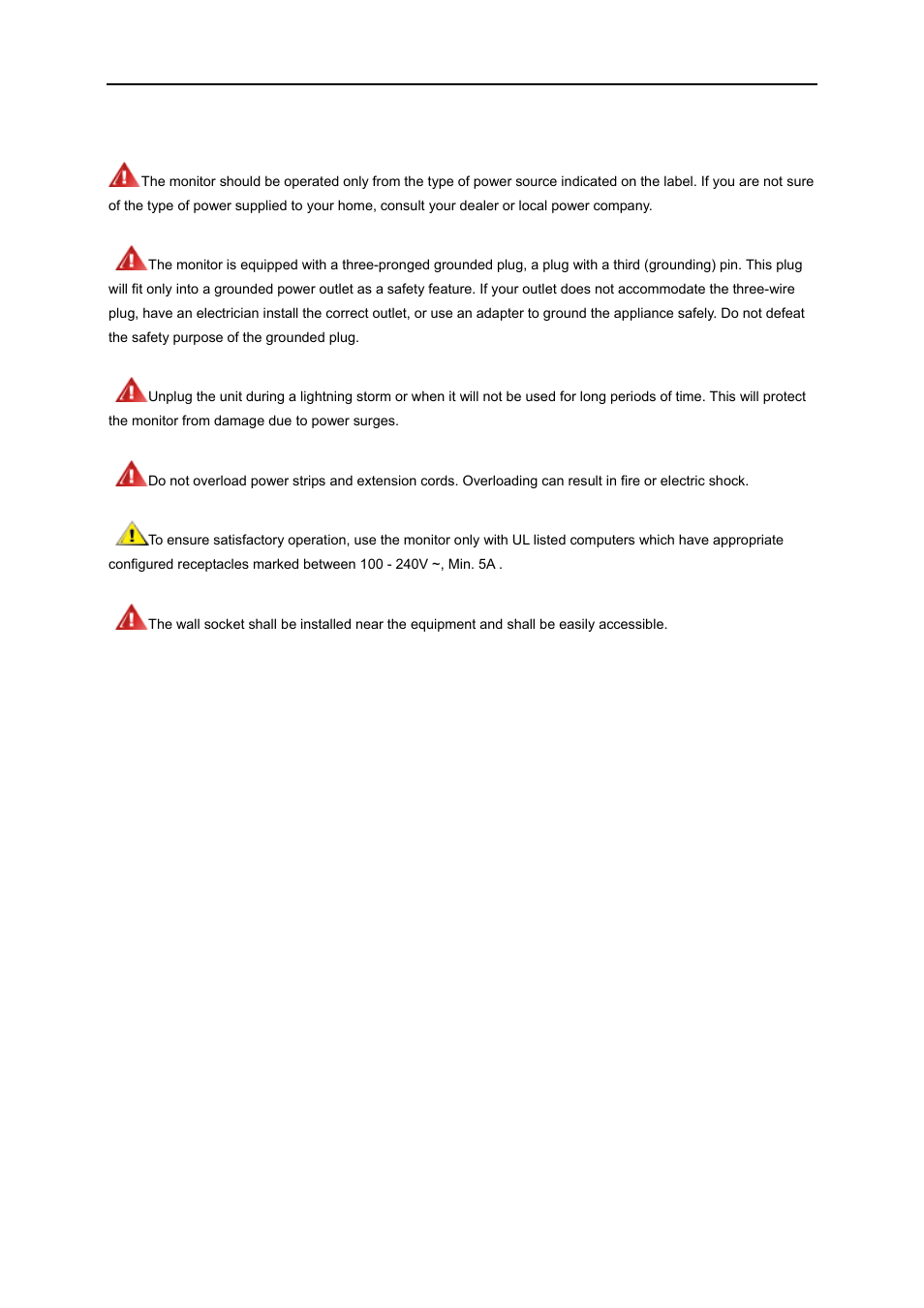 Power | AOC e960Swn User Manual | Page 5 / 60