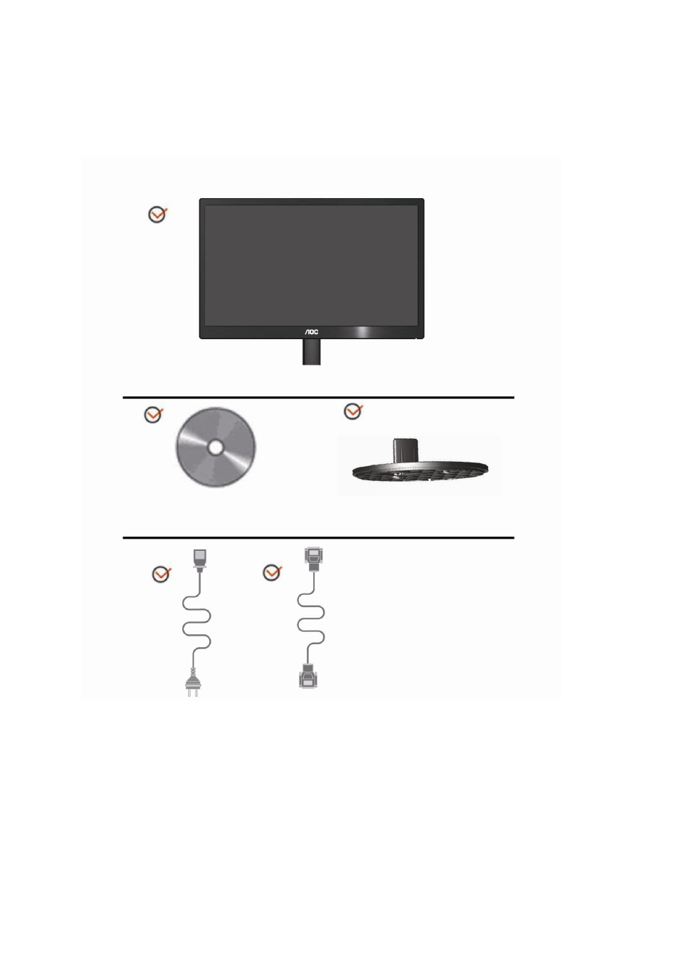 Setup, Contents of box, Monitor | AOC e970Swn User Manual | Page 8 / 48