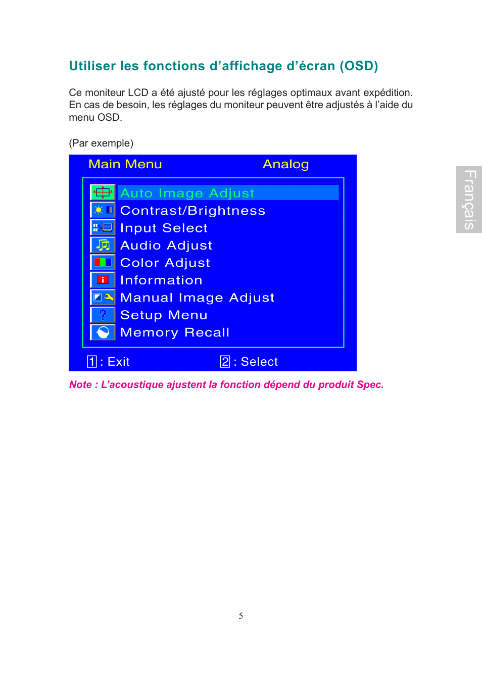 Français | AOC 2019Vwa1 User Manual | Page 19 / 47