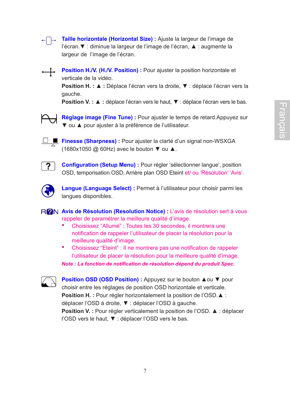 Français | AOC 2019Vwa1 User Manual | Page 21 / 47