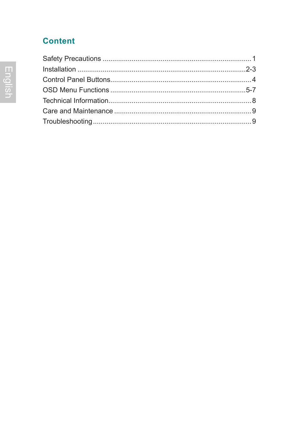 English | AOC 2019Vwa1 User Manual | Page 3 / 47