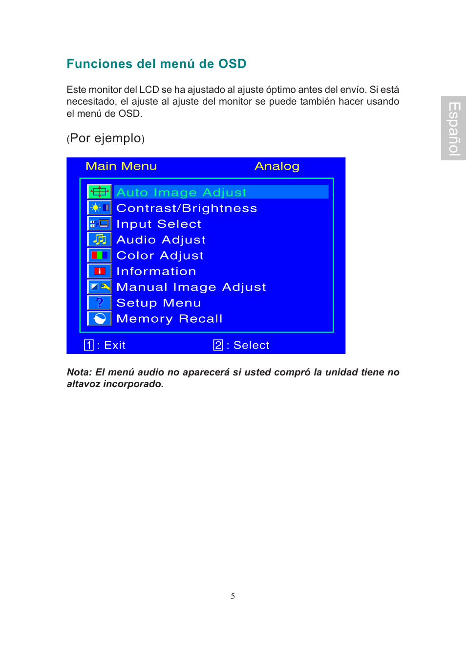 Español | AOC 2019Vwa1 User Manual | Page 31 / 47