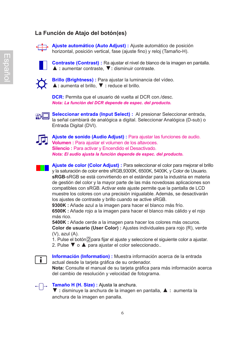 Español | AOC 2019Vwa1 User Manual | Page 32 / 47