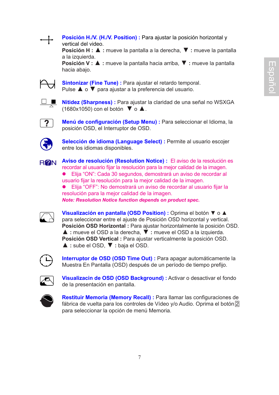 Español | AOC 2019Vwa1 User Manual | Page 33 / 47