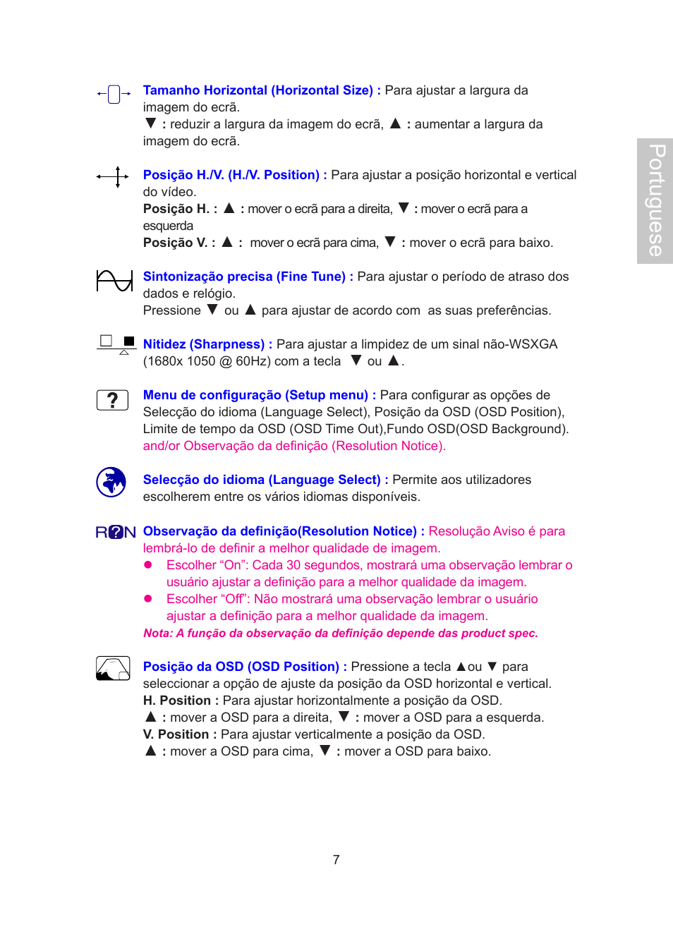 Portuguese | AOC 2019Vwa1 User Manual | Page 44 / 47
