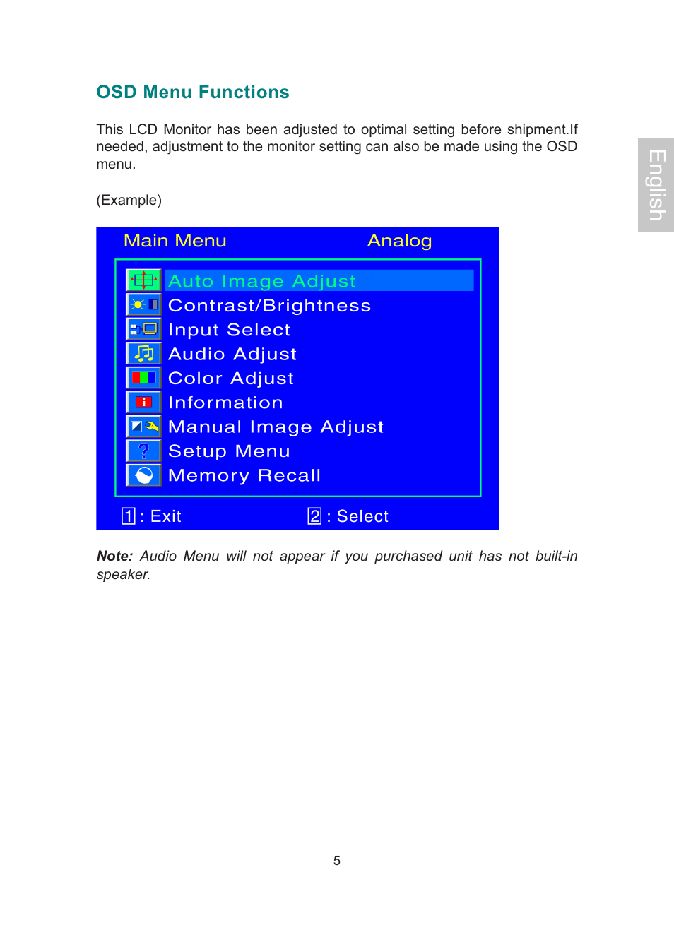 English | AOC 2019Vwa1 User Manual | Page 8 / 47