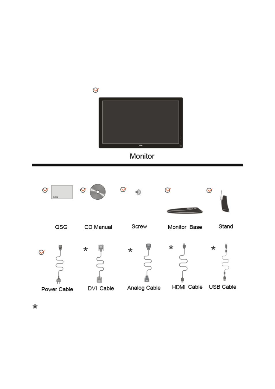 Setup, Contents in box | AOC 2036S User Manual | Page 10 / 56