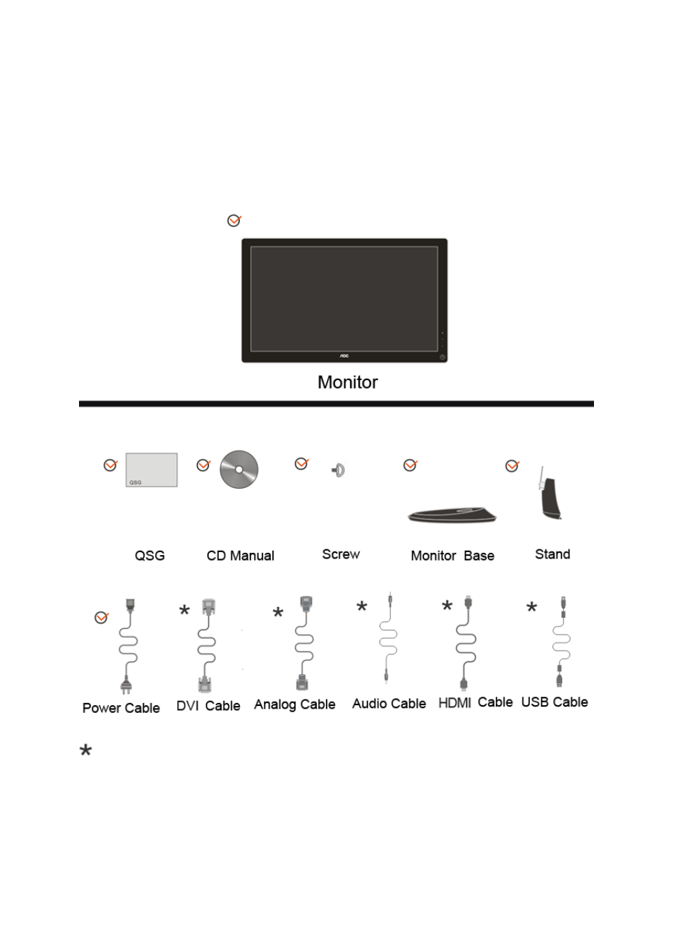 Setup, Contents in box | AOC 2036Sa User Manual | Page 10 / 56