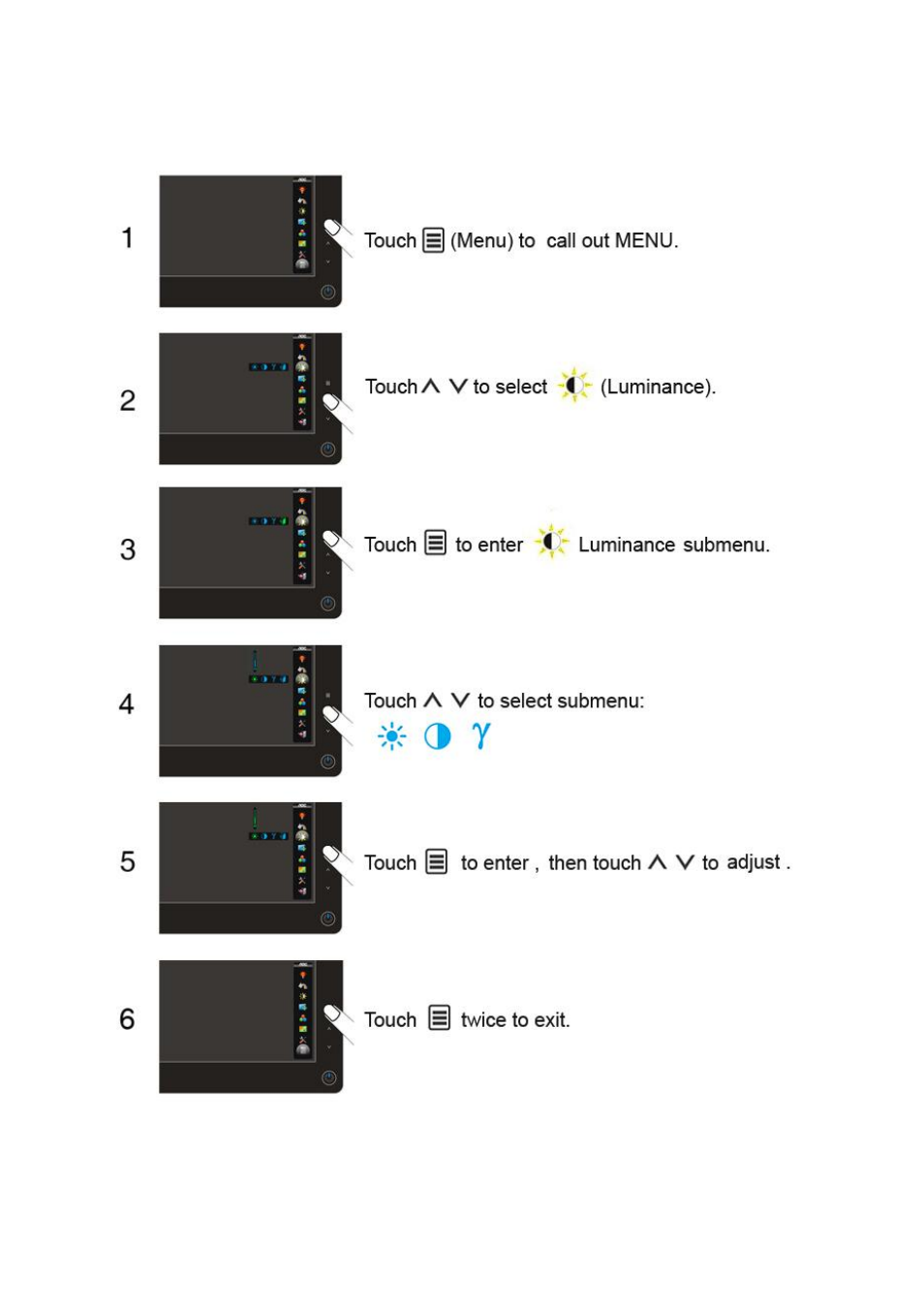 Luminance | AOC 2036Sa User Manual | Page 25 / 56