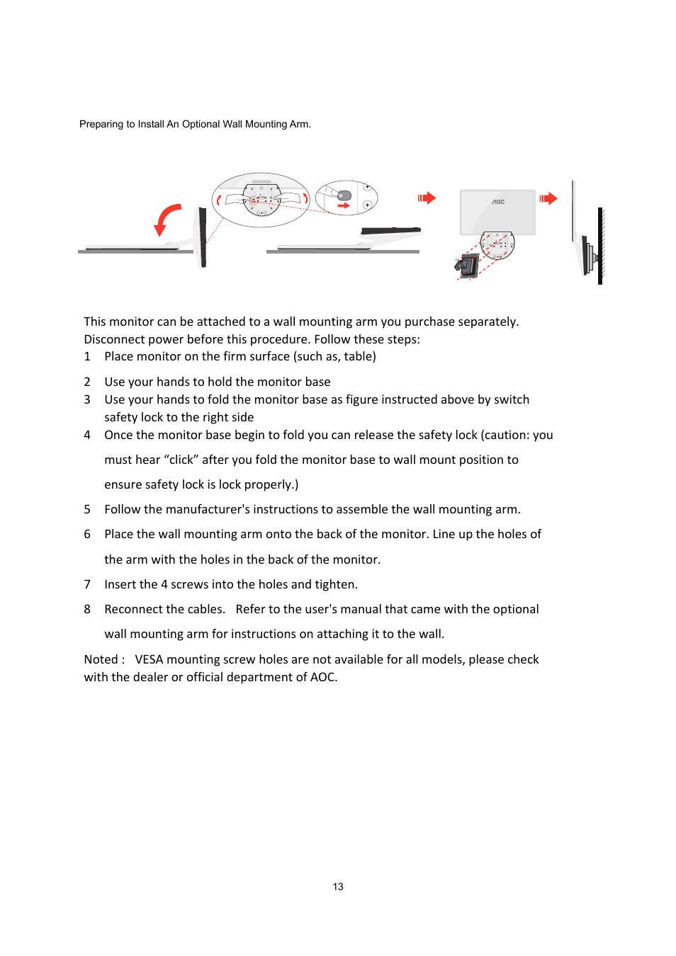 Wall mounting | AOC e2043f User Manual | Page 13 / 64