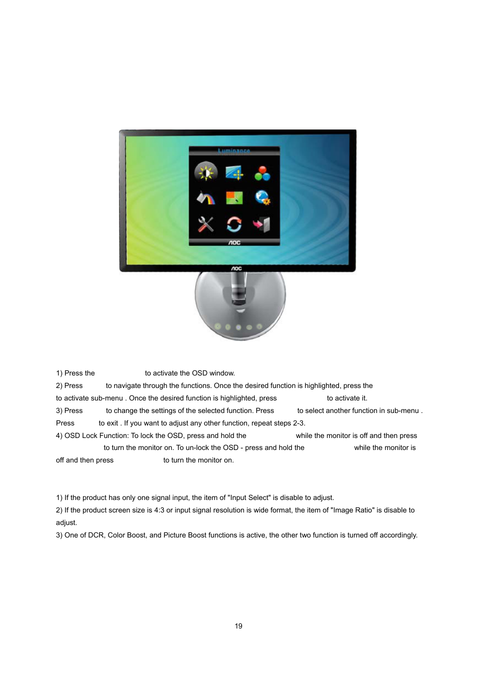 Osd setting | AOC e2043f User Manual | Page 19 / 64