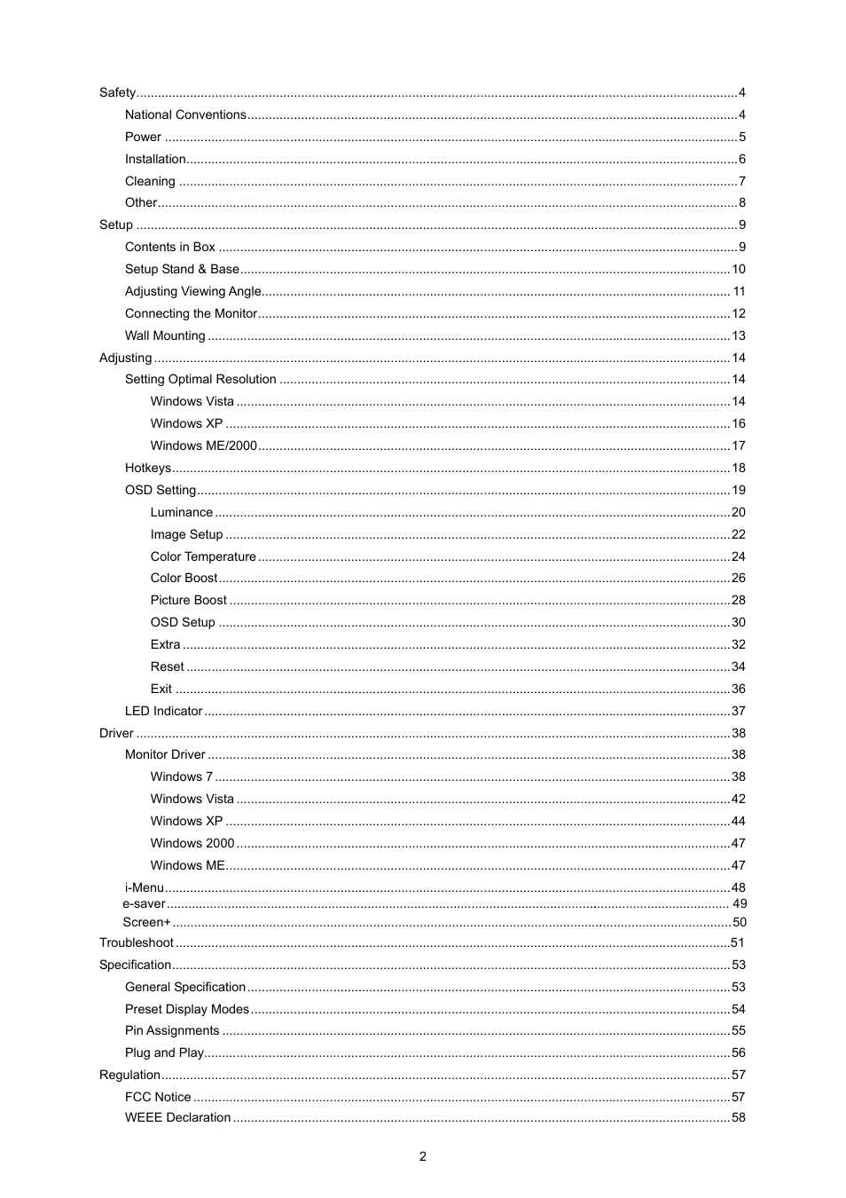 AOC e2043f User Manual | Page 2 / 64