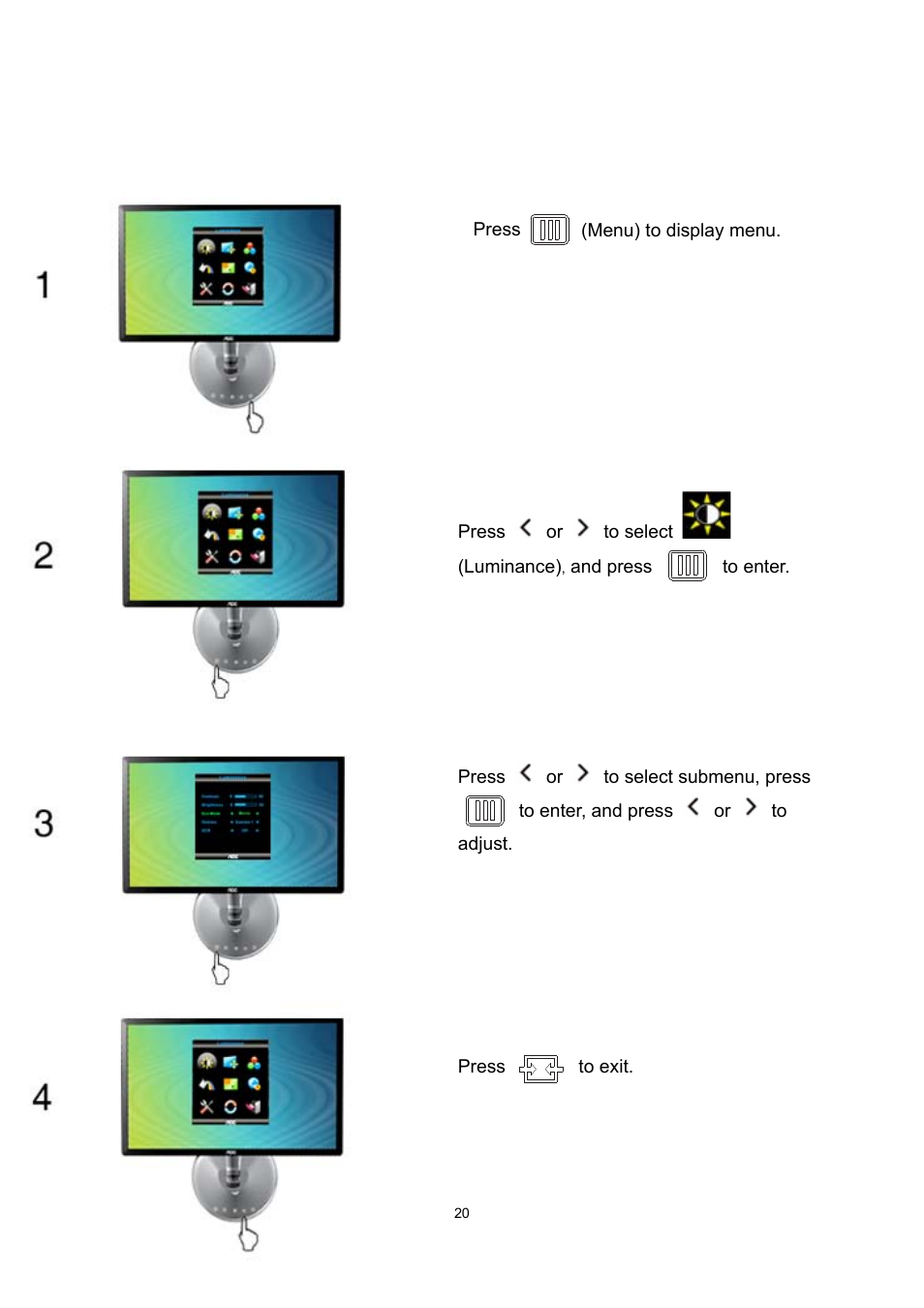 Luminance | AOC e2043f User Manual | Page 20 / 64