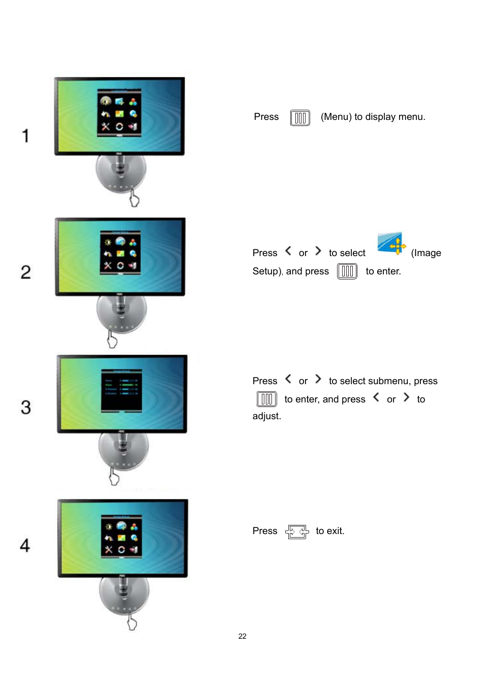 Image setup | AOC e2043f User Manual | Page 22 / 64