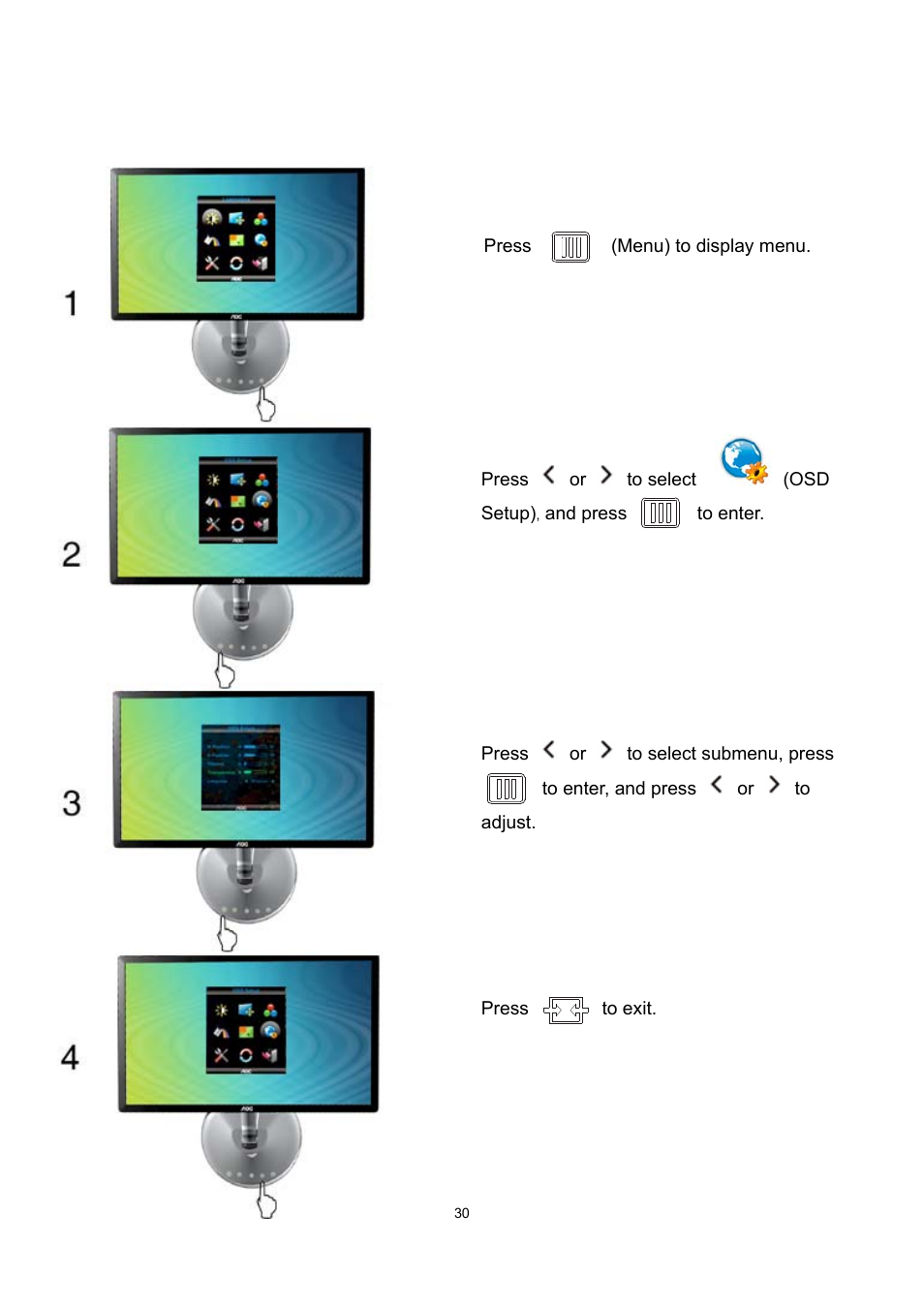 Osd setup | AOC e2043f User Manual | Page 30 / 64