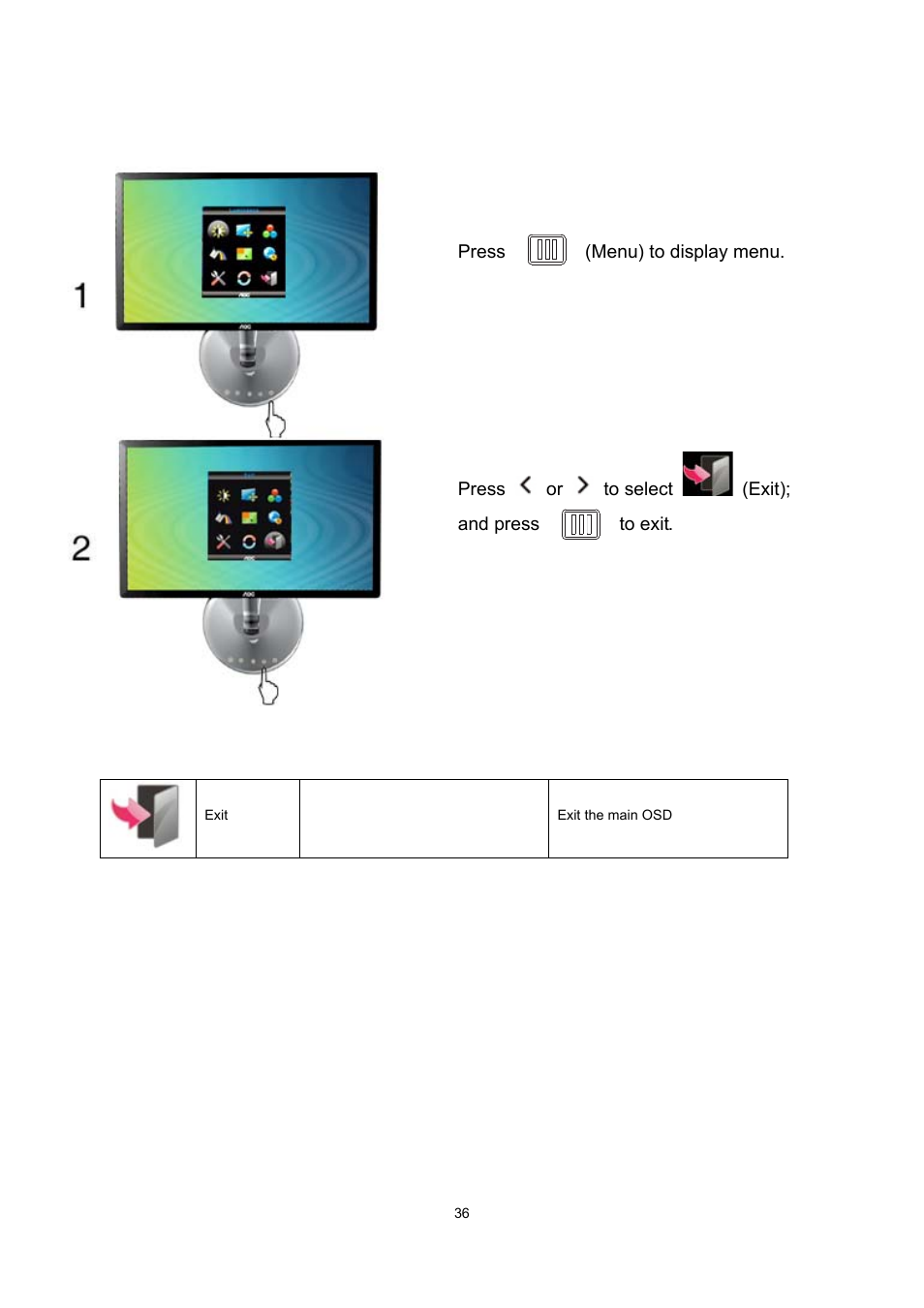 Exit | AOC e2043f User Manual | Page 36 / 64