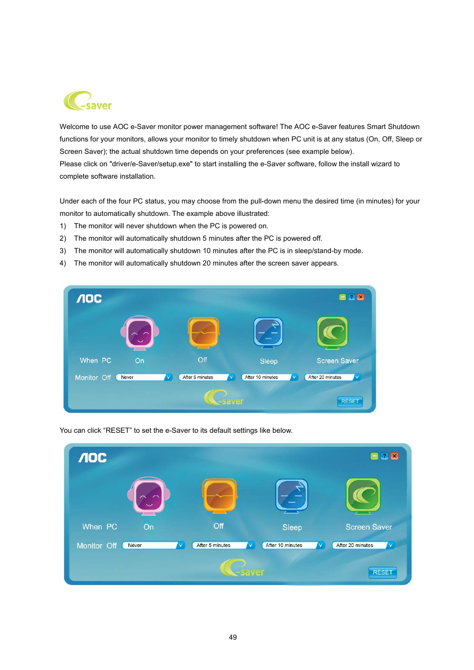 E-saver | AOC e2043f User Manual | Page 49 / 64