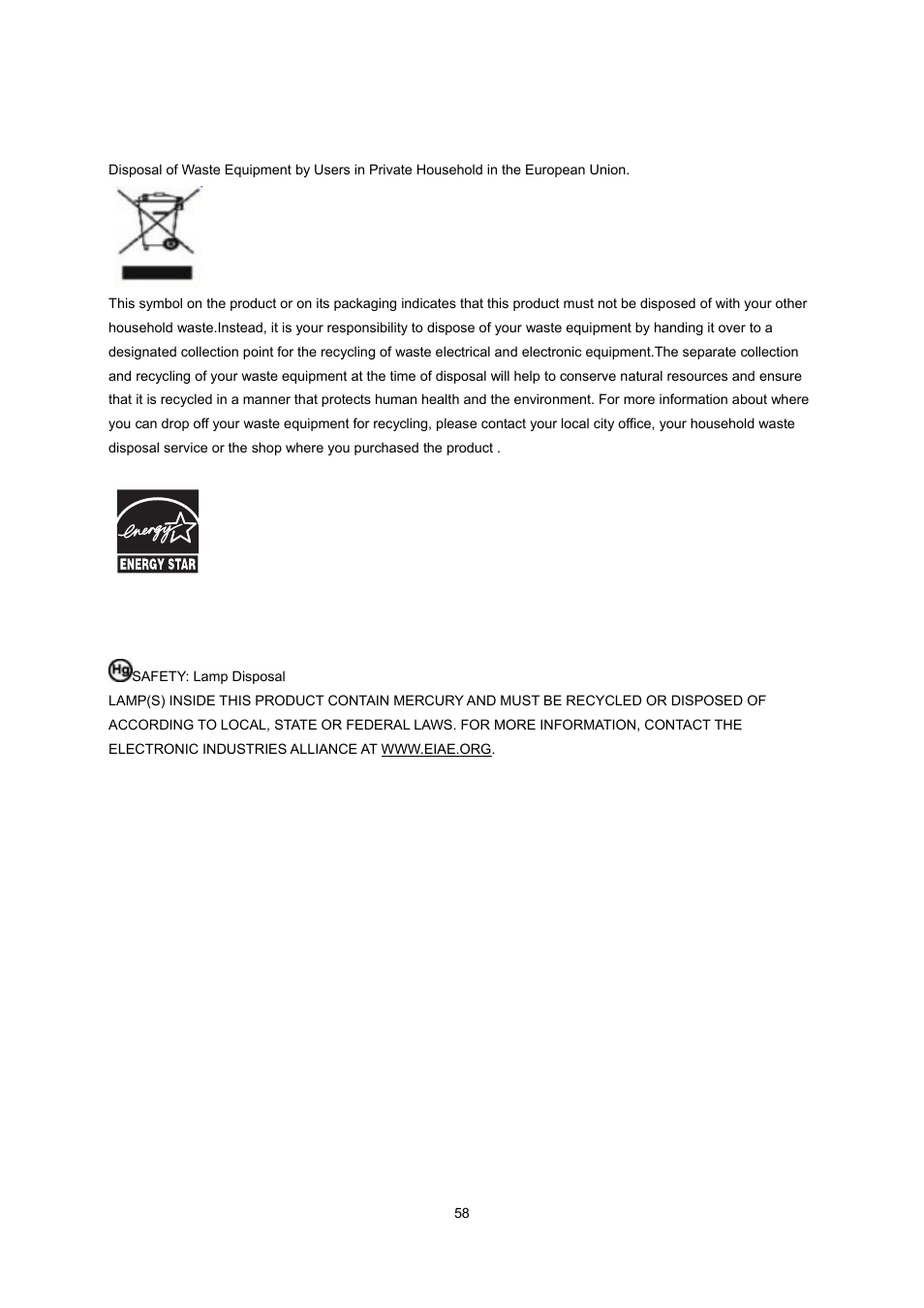 Weee declaration, Hg declaration | AOC e2043Fk User Manual | Page 57 / 63