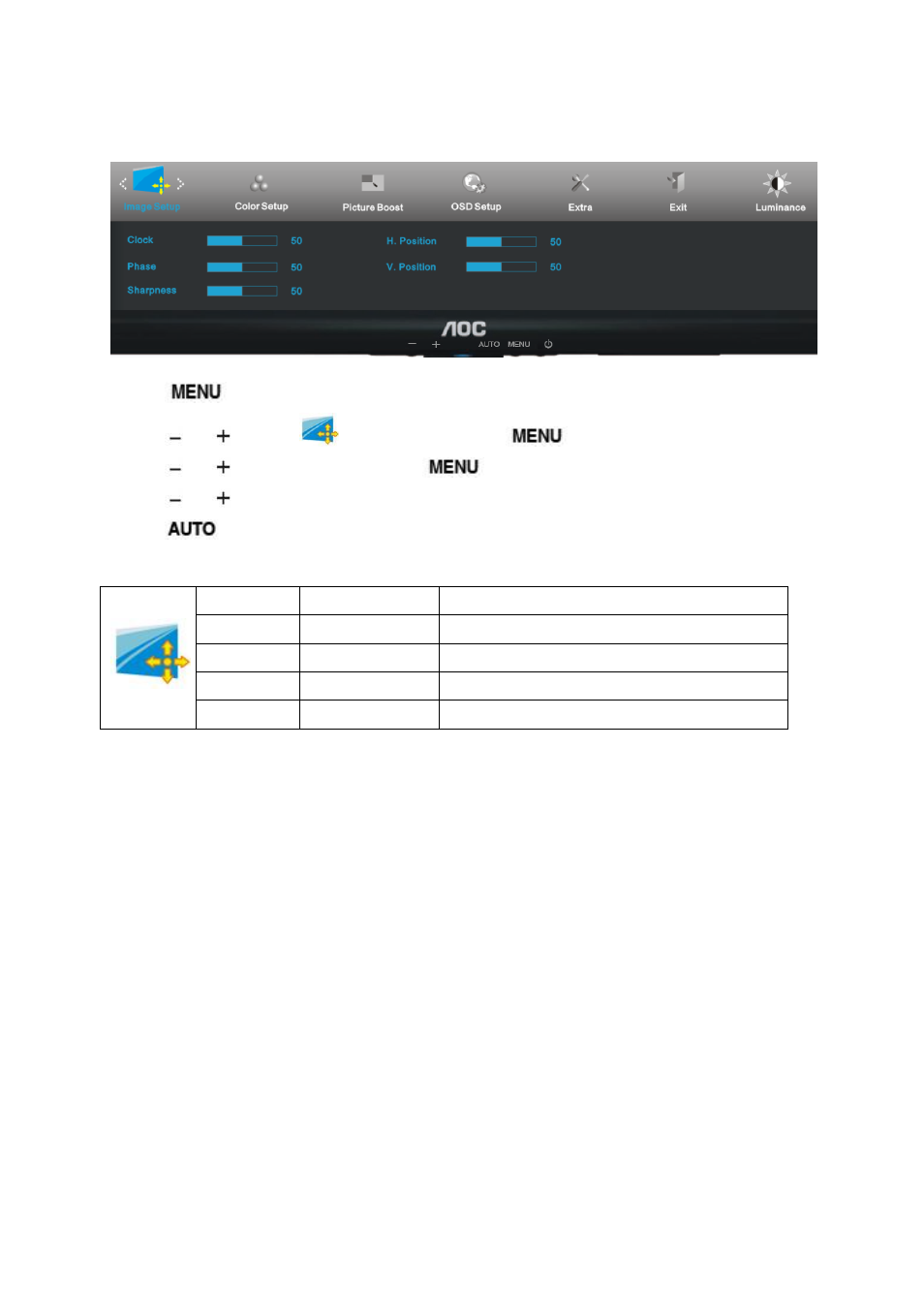 Image setup | AOC e2050Swd User Manual | Page 21 / 65