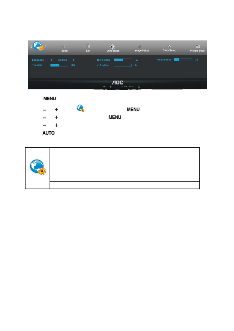 Osd setup | AOC e2050Swd User Manual | Page 24 / 65