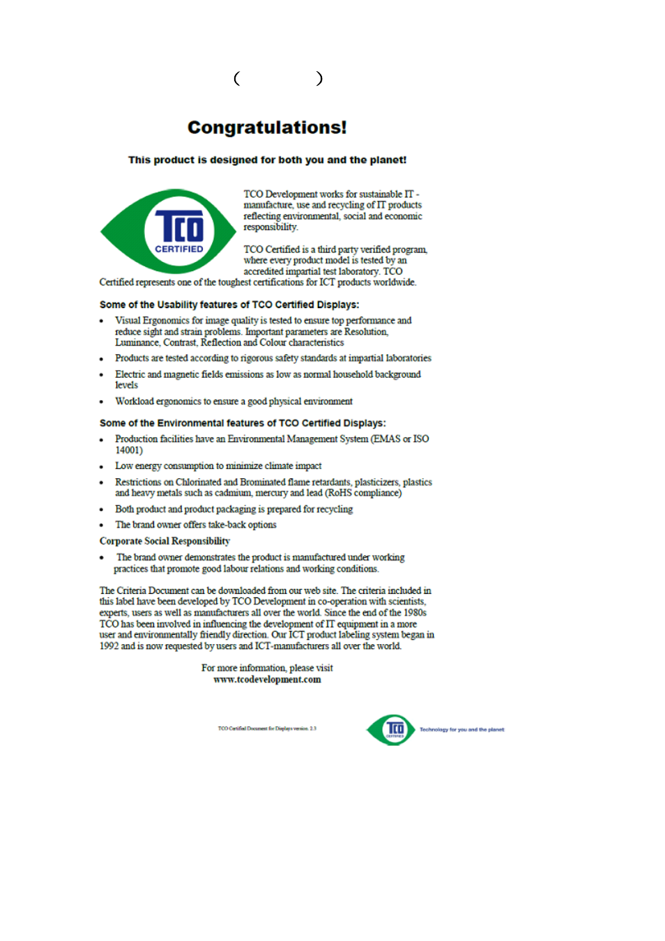 Tco document（optional, Tco document （ optional | AOC e2050Swd User Manual | Page 61 / 65