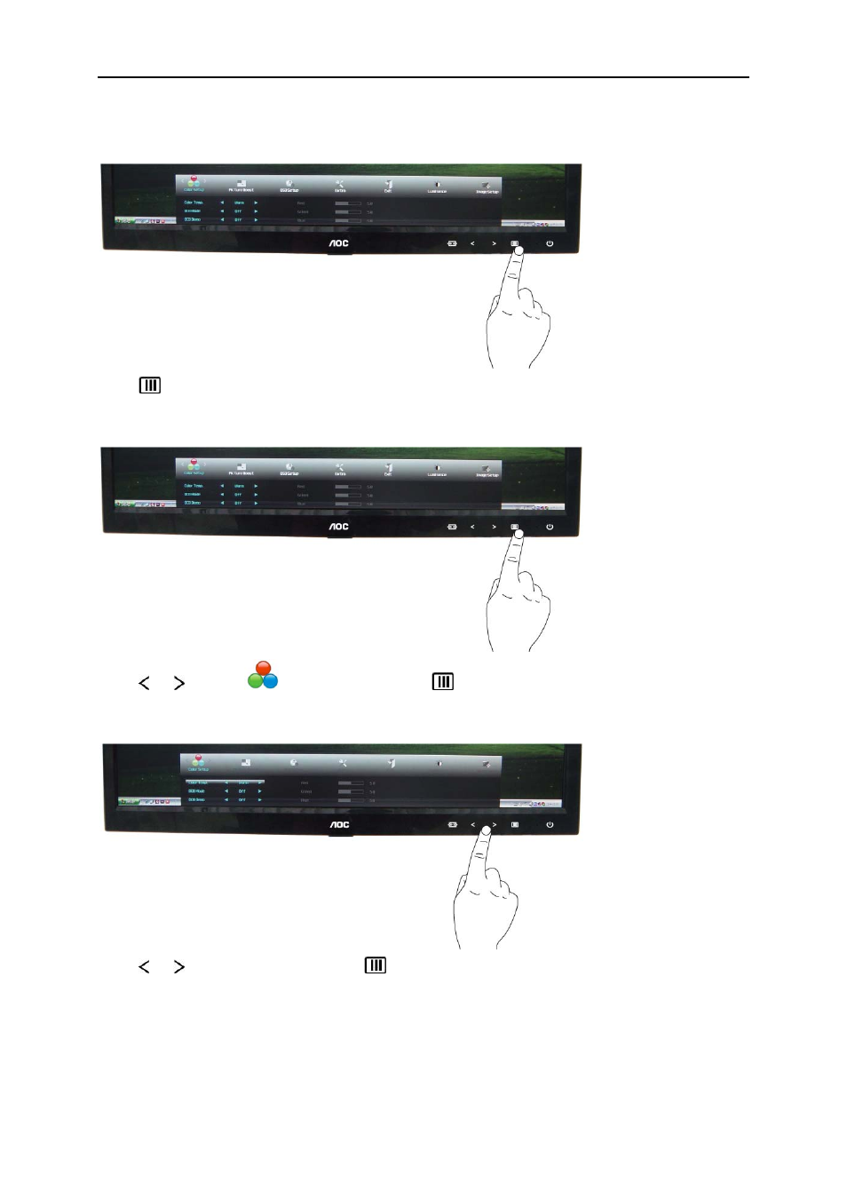 Color setup | AOC e2051f User Manual | Page 24 / 58