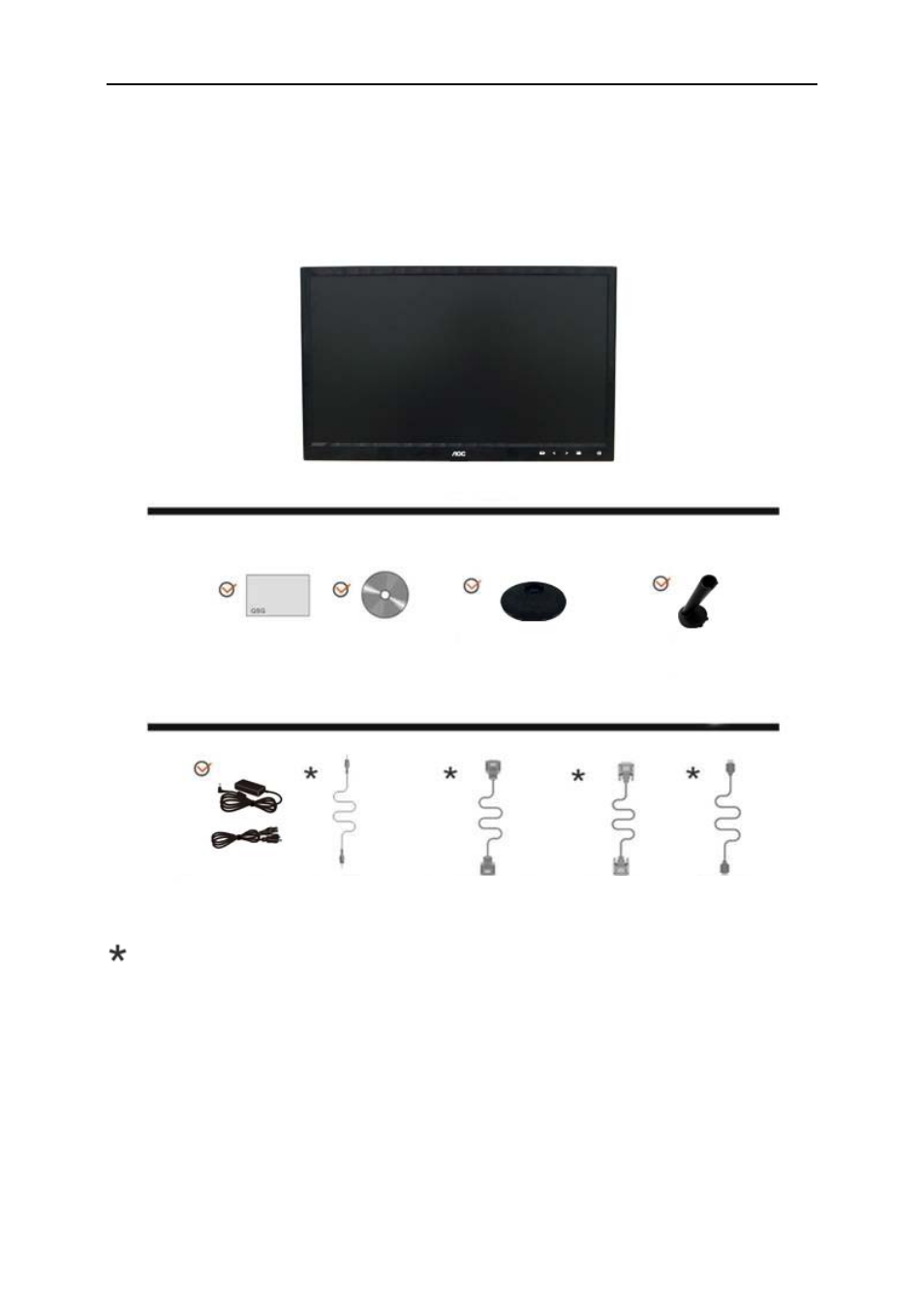 Setup, Contents in box | AOC e2051f User Manual | Page 9 / 58
